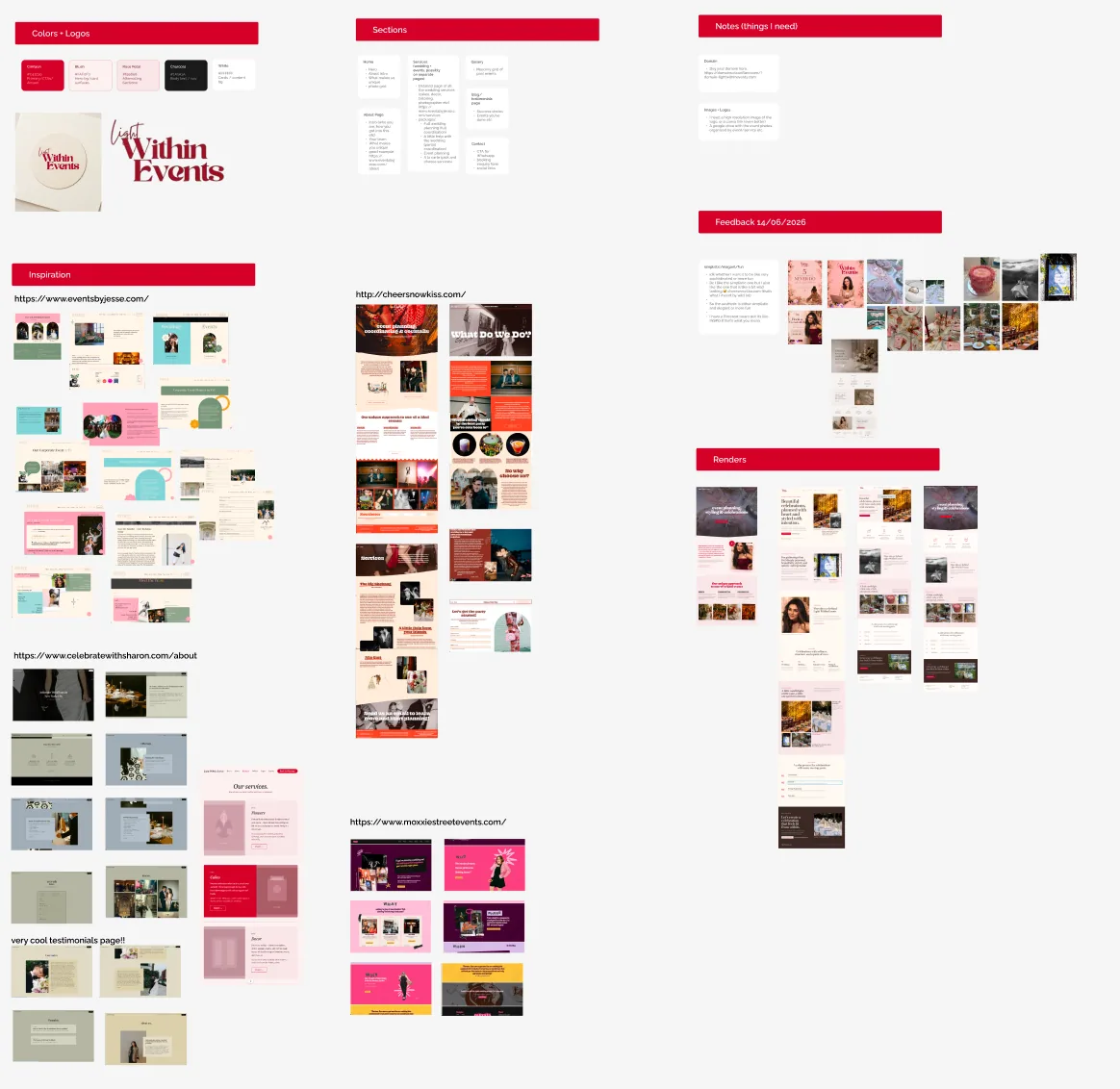 A Figma workspace showing early layout, typography, and page-hierarchy exploration for the site.