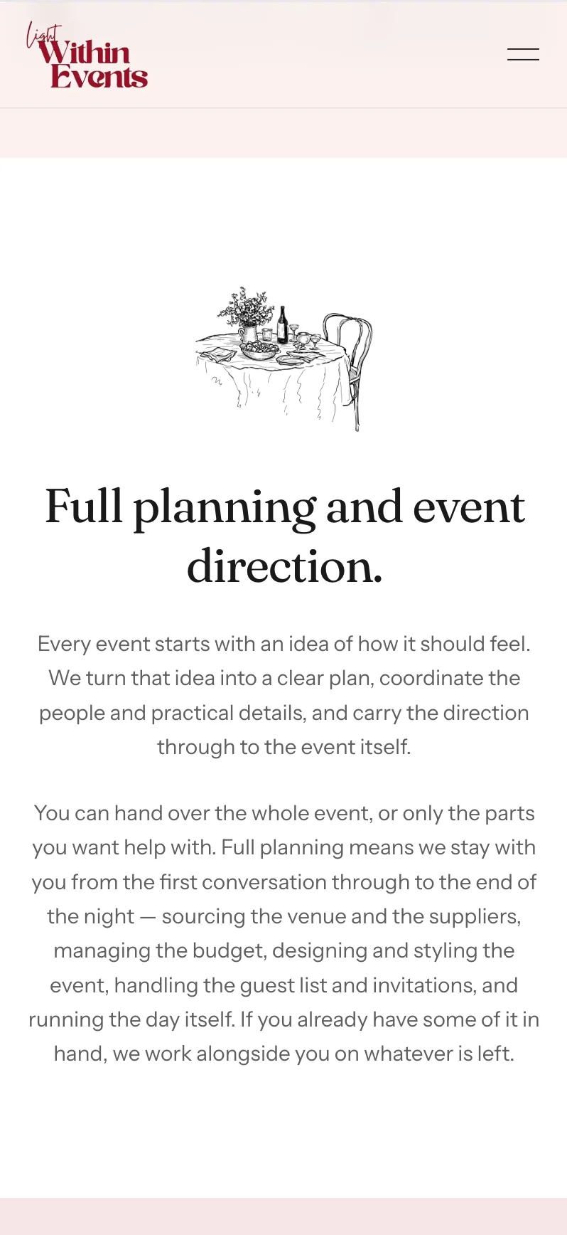 The homepage on a mobile screen, with the hero and navigation re-flowed for a narrow viewport.
